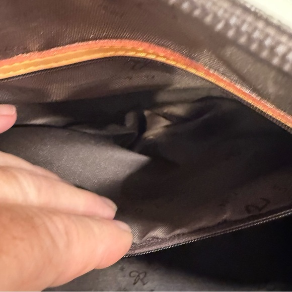 RIONI Signature Dome Handle/shoulder Bag Brown Canvas W/ Tan Leather Trim NEW! - Picture 14 of 15